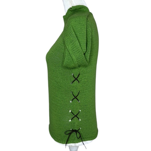 Finity Studio Green Acrylic Cotton V-neck Long Sleeve Leather Laced Sides Sz M - Picture 6 of 11